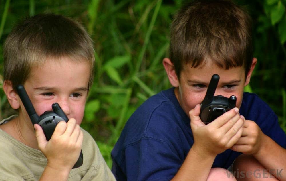 Kids playing with walkie-talkies