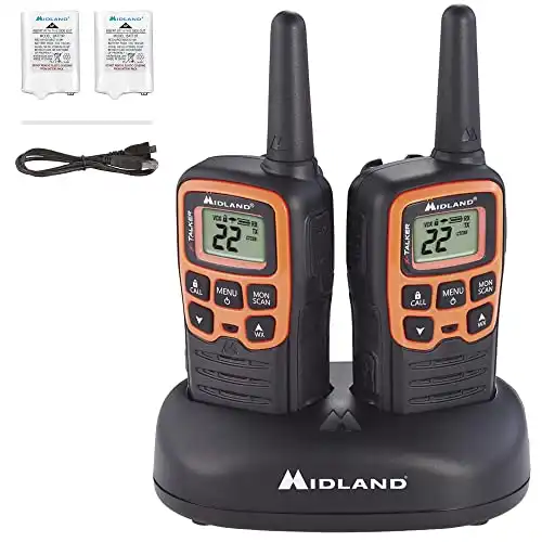 Midland - X-TALKER T51VP3, 22 Channel FRS Two-Way Radio - Extended Range Walkie Talkies, 38 Privacy Codes, NOAA Weather Alert (Pair Pack) (Black/Orange)