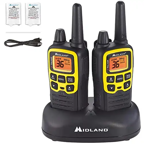 Midland X-TALKER 36 Channel FRS Two-Way Radio - Long Range Walkie Talkie, 121 Privacy Codes, & NOAA Weather Scan + Alert (Black/Yellow, 2-Pack)