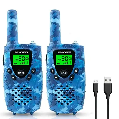 Kids Walkie Talkies, 22 Channels Kids Walkie Talkies, 4-Mile Range Toy Walkie Talkies with Flashlight and LCD Screen, Great Xmas Gifts Toys for 3-12 Year Old Boys and Girls (Blue-Camo)