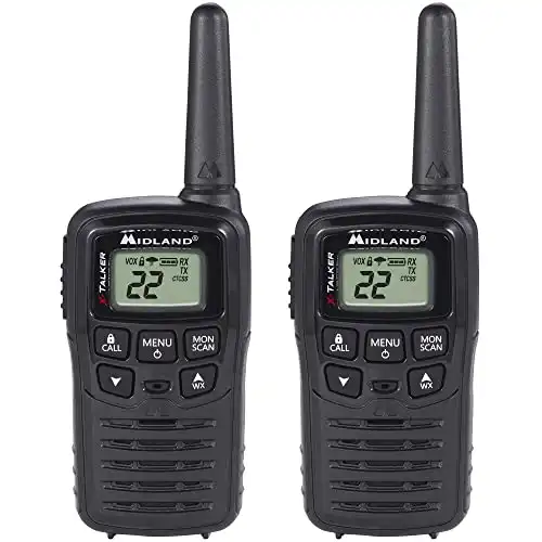 Midland - T10 X-TALKER, 22 Channel FRS Walkie Talkies - Extended Range Two Way Radios, 38 Privacy Codes & NOAA Weather Alert (Pair Pack) (Black)