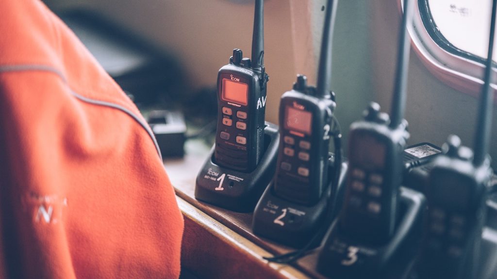 A row of walkie-talkies for emergency use