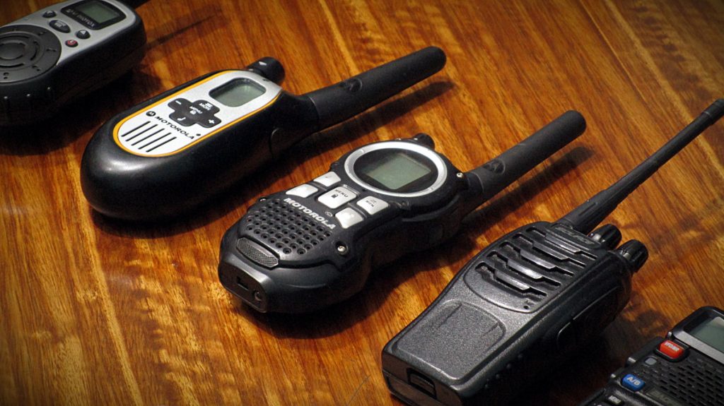 Walkie talkies on a desk 