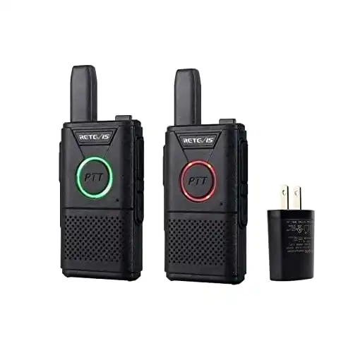 Retevis RT18 Rechargeable Walkie Talkies,Portable FRS Two-Way Radios,Dual PTT,Metal Clip,Small Mini Walkie-Talkie for Seniors Skiing Gift Family Camping Elderly(2 Pack)