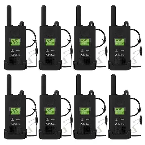COBRA PX500 Pro Business Walkie Talkies - One Watt, Rechargeable, Long Range Two-Way Radio Set with VOX (8 Pack: Includes (8) GA-SV01 Headsets)
