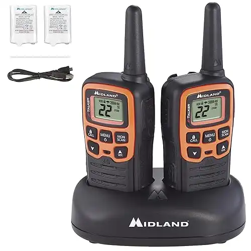 Midland – X-TALKER T51VP3, 22 Channel FRS Two-Way Radio – Extended Range Walkie Talkies, 38 Privacy Codes, NOAA Weather Alert (Pair Pack) (Black/Orange)