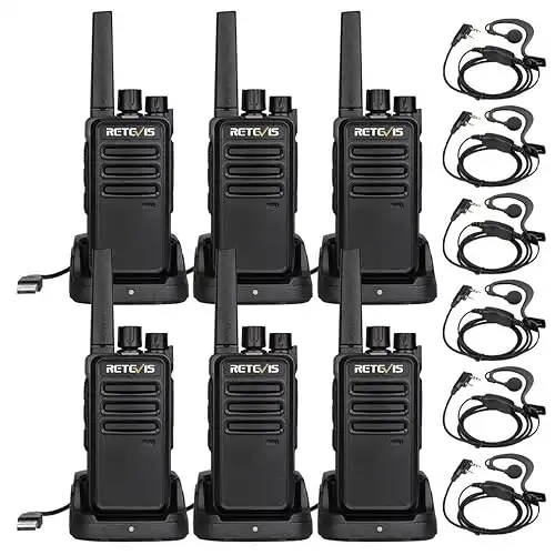 Retevis RT68 Two Way Radios with Earpiece, Heavy Duty Walkie Talkies for Adults, Compact 2 Way Radio Long Range Rechargeable with USB Charging Base, for Restaurant Church Security School (6 Pack)