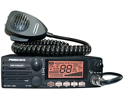 President Electronics MC KINLEY USA Hm AM/SSB Tranceiver CB Radio, 40 Channels, 7 Weather Channels, Channel Rotary Switch, Volume Adjustment and ON/OFF, Multi-functions LCD Display, 12/24V