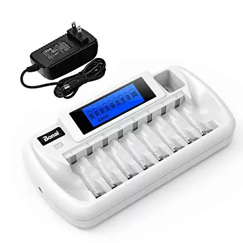 BONAI 8+1 Bay AA Battery Charger with LCD Display