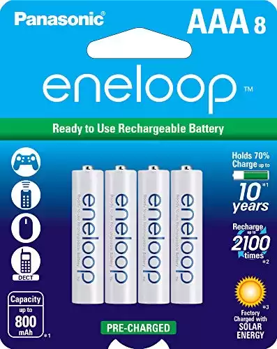 Panasonic BK-4MCCA8BA eneloop AAA 2100 Pre-Charged Rechargeable Batteries