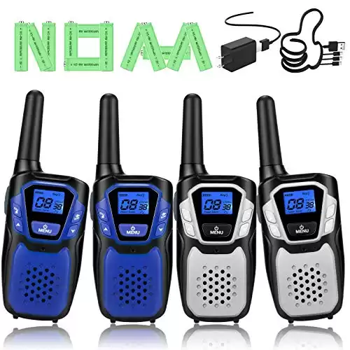 Walkie Talkies Rechargeable, 4 Pack Easy to Use Long Range Walky Talky for Adult Handheld Two Way Radio with NOAA for Hiking Camping (2Blue & 2Silver with Regular Micro-USB Charger/Battery/Lanyard...