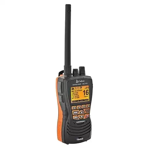 Cobra MR HH600FLTBTGPS Handheld Floating VHF Radio 6 Watt, GPS, Bluetooth, Submersible, Noise Cancelling Mic, Backlit LCD Display, Memory Scan, Grey