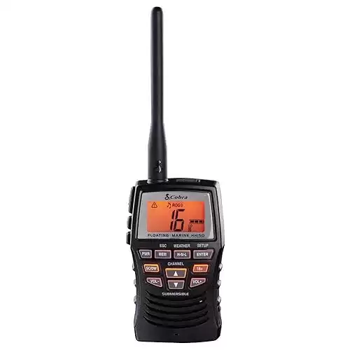 Cobra Marine Radio - MR HH150 FLT - 3 Watt, Floating, Long Range, Handheld, VHF Radio, NOAA, International, Waterproof, Submersible, Weather Alerts, LCD Screen, Belt Clip