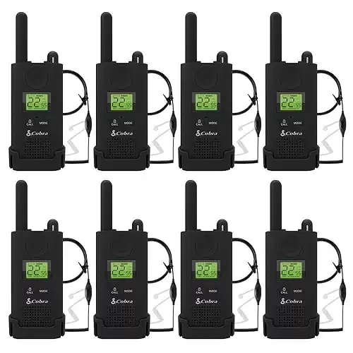 COBRA PX500 Pro Business Walkie Talkies - One Watt, Rechargeable, Long Range Two-Way Radio Set with VOX (8 Pack: Includes (8) GA-SV01 Headsets)