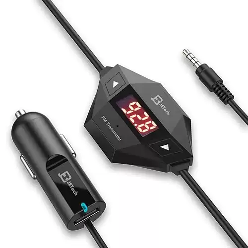 JETech Wireless FM Transmitter Radio Car Kit for Smart Phones Bundle with 3.5mm Audio Plug and Car Charger (Black)