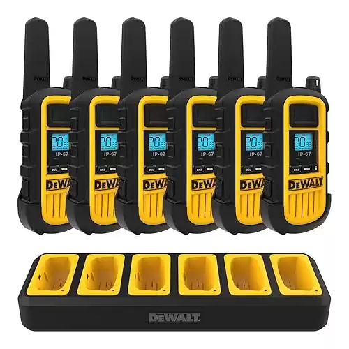 DEWALT DXFRS800 2 Watt Heavy Duty Walkie Talkies - Waterproof, Shock Resistant, Long Range & Rechargeable Two-Way Radio with VOX (6 Pack w/ Gang Charger) (DXFRS800-BCH6)