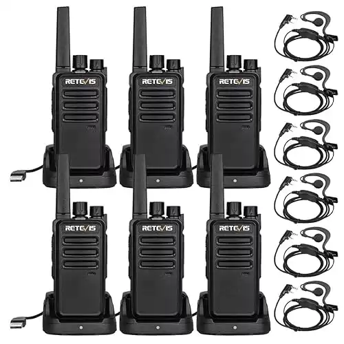 Retevis RT68 Two Way Radios with Earpiece, Heavy Duty Walkie Talkies for Adults, Compact 2 Way Radio Long Range Rechargeable with USB Charging Base, for Restaurant Church Security School (6 Pack)